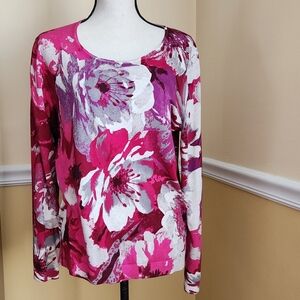 Talbots Vibrant Pinks and Gray Sweater EUC Size L Gorgeous ❤️